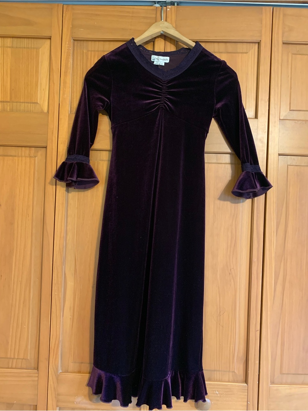 My Michelle Velvet Long Purple Formal Dress with Ruffles